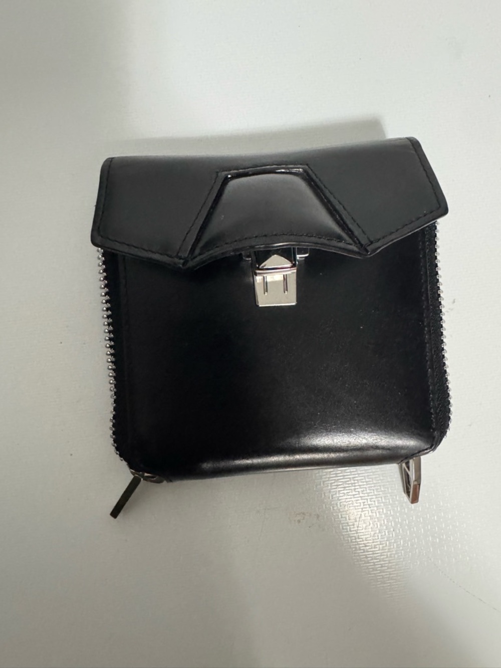 Vintage Alexander Wang Black Leather Zip-Around Wallet with Silver Lock